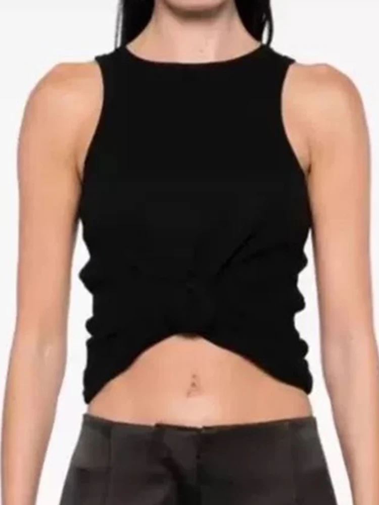 

Ретро однотонный трехмерный декоративный жилет без рукавов с цветочным узором, новинка лета 202, тонкая блузка с круглым вырезом Joker