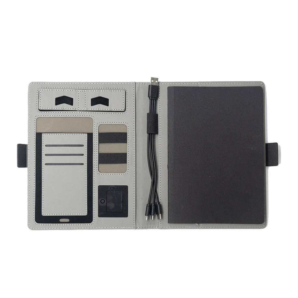 Wireless Charging Business Folder Notebook with Phone Stand and Clock, A5 Planner Organizer for Office Men
