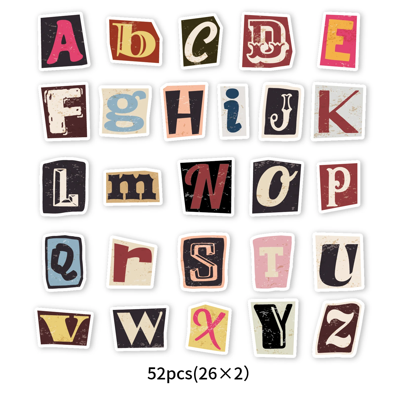 52pcs English Letter Pattern Stickers Are Suitable for Laptops, Mobile Phone Cases, Water Bottles, Suitcases, Handmade Scrapbook
