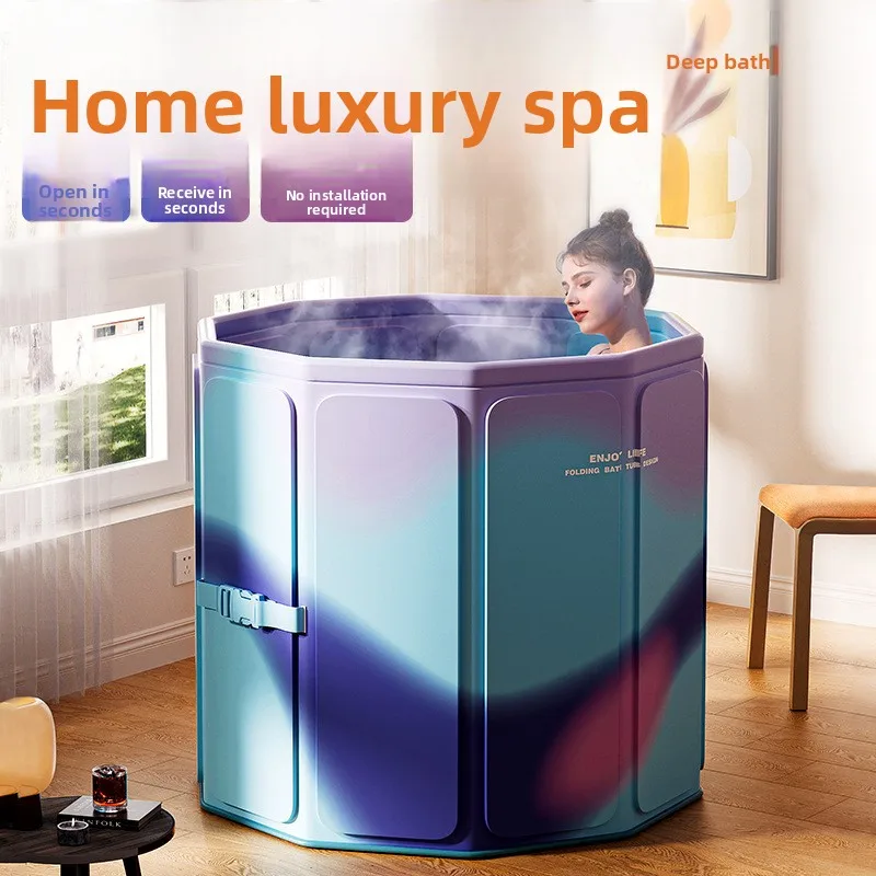 Foldable Thickened Constant Temperature Soaking Bath Tub Adult Children Home Use No Assembly Foldable Bath Tub Double Bathtub