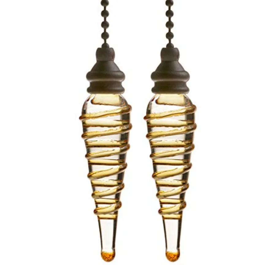 Ceiling Fan Pull Chains Ornaments Set, Extension 12 Inch Light Pull Chains Bronze with Spiral Pendant, Pack of 2