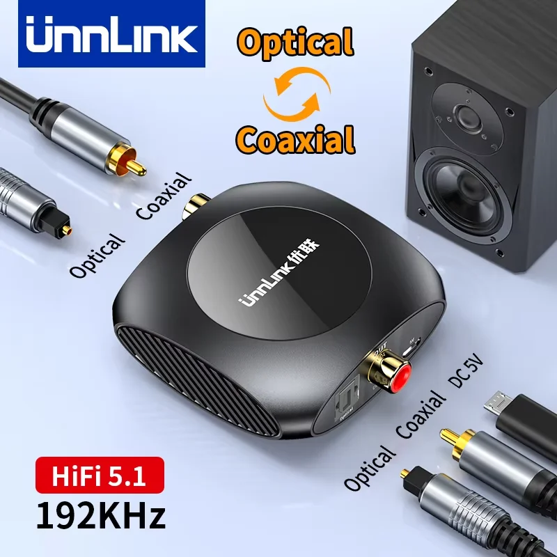 Unnlink HiFi 5.1 192KHz Digital Audio Converter Bi-directional SPDIF Optical Coaxial Decoder for TV PS4 Xbox to Amplifier