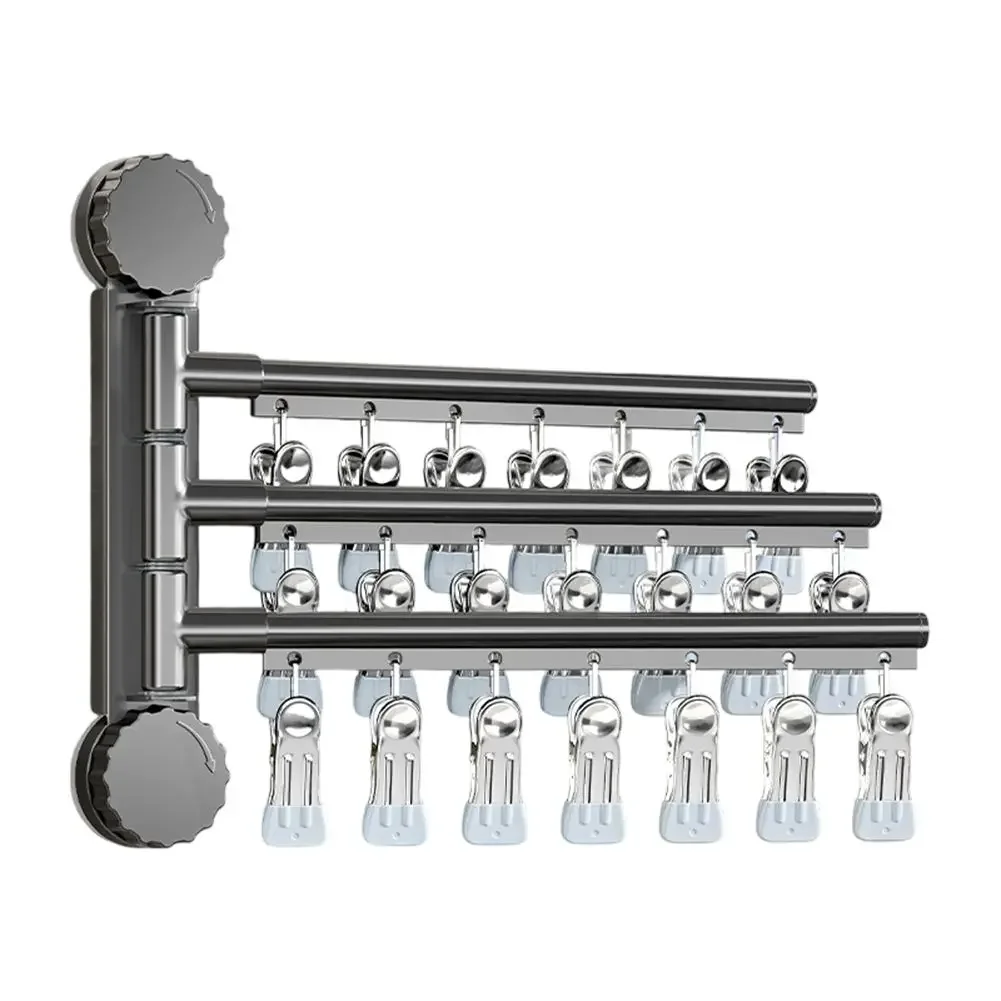 Bathroom Wall Mount Towel Hanger Swing Arm Rack Suction Cup Stainless Steel Clamp Layered Drying 180 Degree 3/4/5 Arms