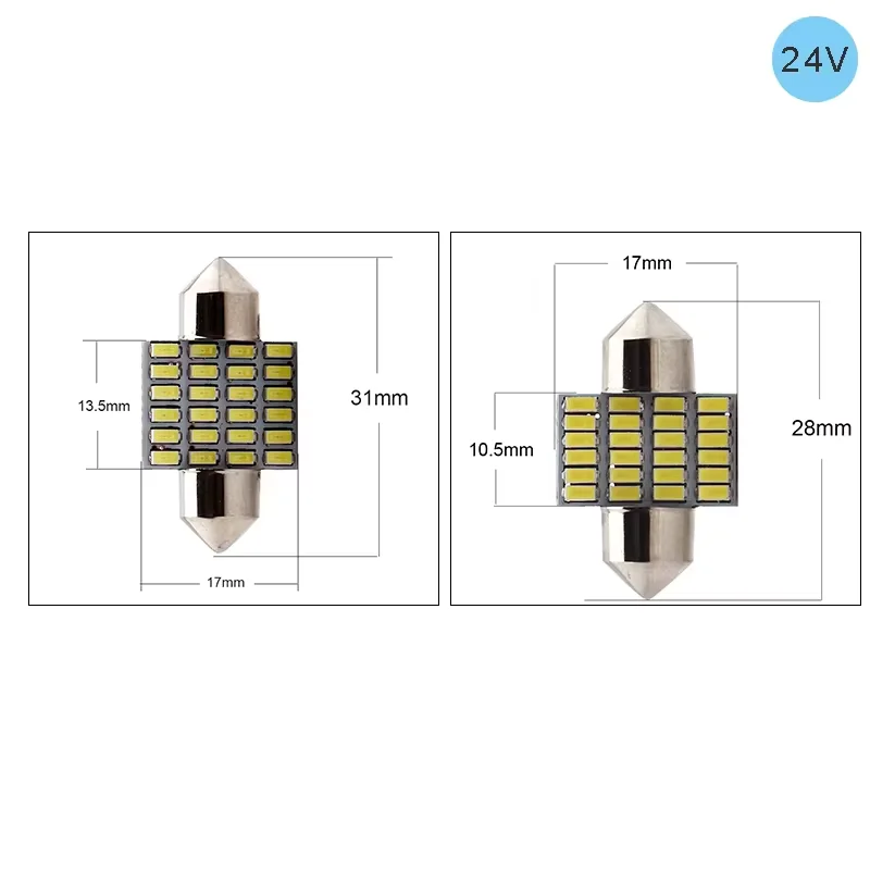 4PCS C5W Festoon Lights 24V 3014 24SMD 28MM 31MM Dome Interior License Plate Bulbs For Trucks White 6500K Side Marker Lamps