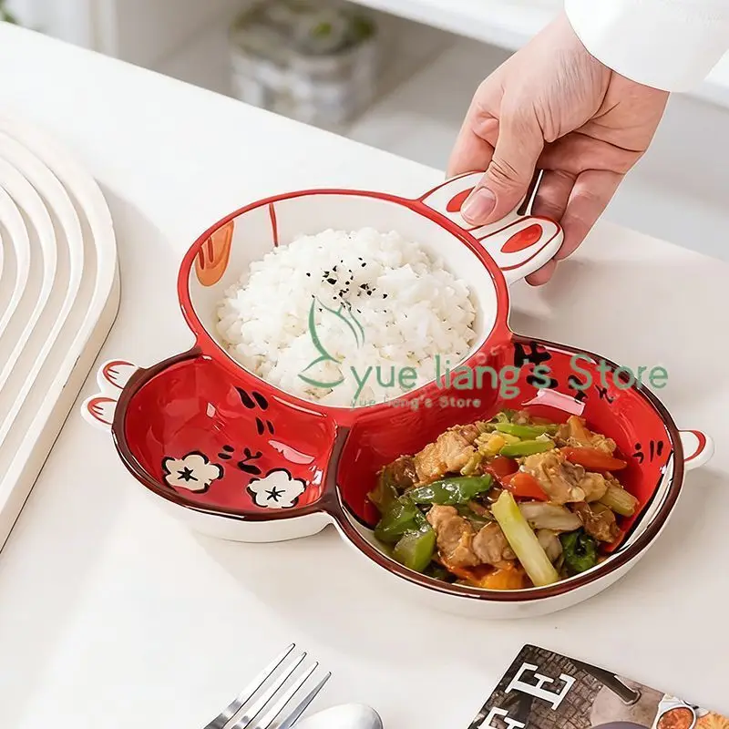 Ceramic Partition Plate Japanese Underglaze Color Hand-painted Three Grid Dividing Plate Home Dining Table Storage Plates