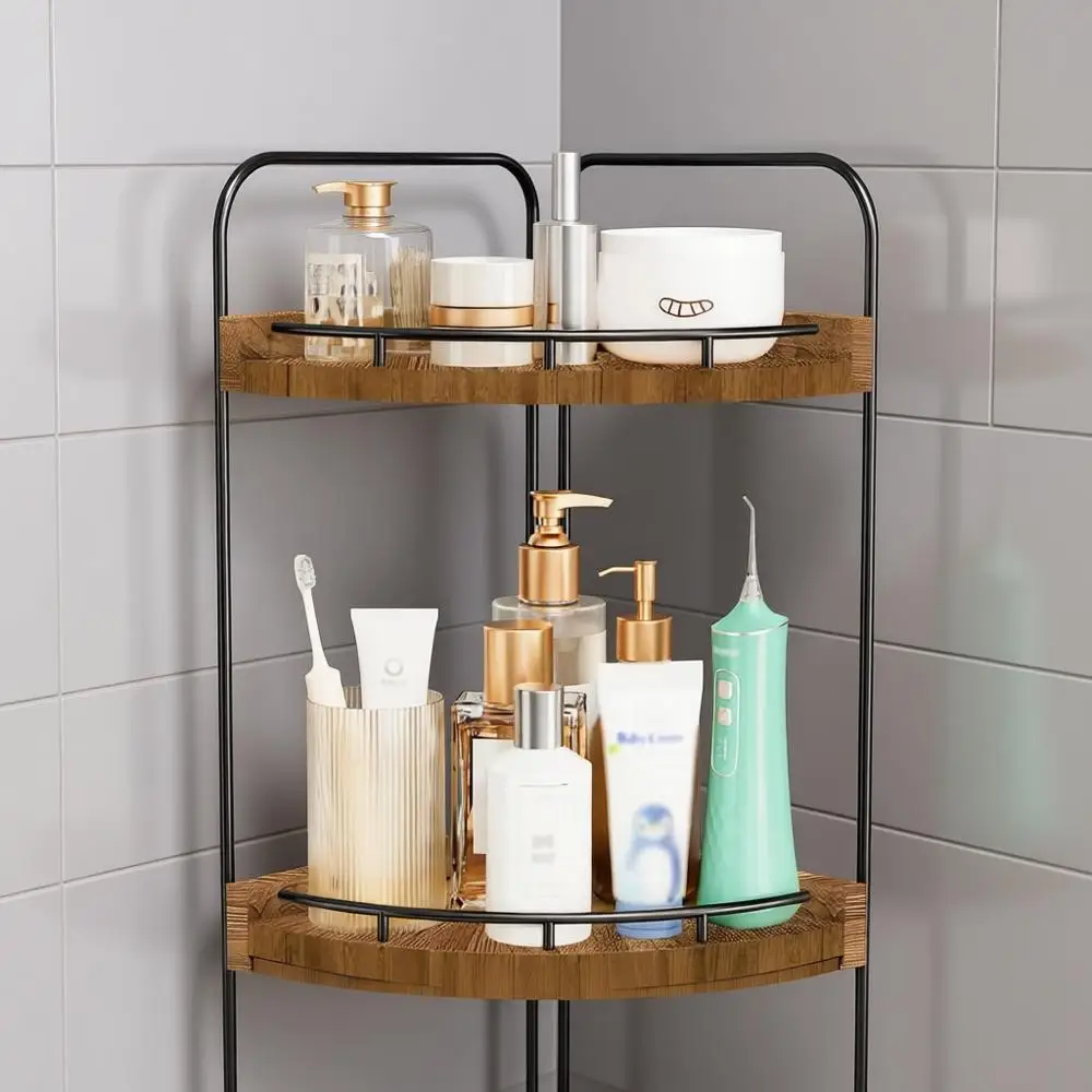 

Деревянный двухуровневый органайзер для ванной комнаты с выдвижным ящиком - полка для хранения косметики для туалетного столика, темно-коричневый, органайзер для ухода за кожей