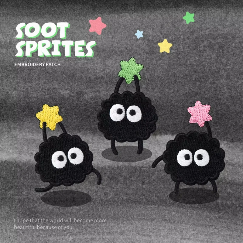 

Miniso Stick On черный мультфильм милый пикси вышивка украшения для сумки телефон одежда украшения наклейка DIY тканевая наклейка