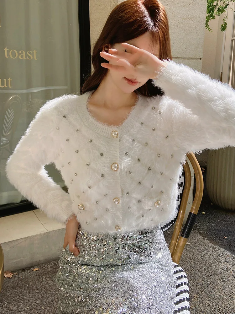 Dabuwawa Knitted Cardigan Sweater Winter Jackets For Women Geometric Diamonds Decoration Crochet T-Shirt Christmas DM1CZK021