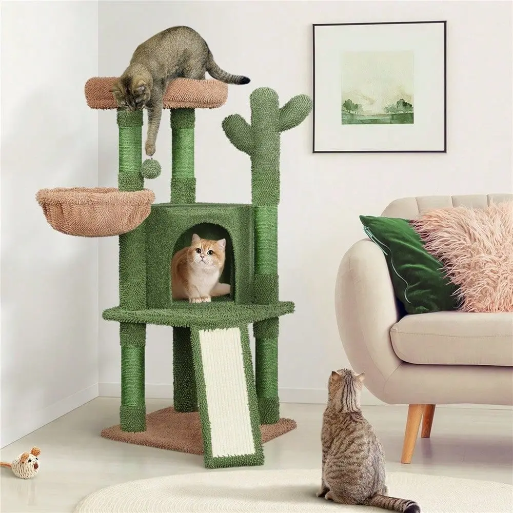 

1PC 42 Inch Cat Tree Tower For Small Medium Cats With 5 Natural Sisal ching Posts Padded Perch Private Condo Basket And An