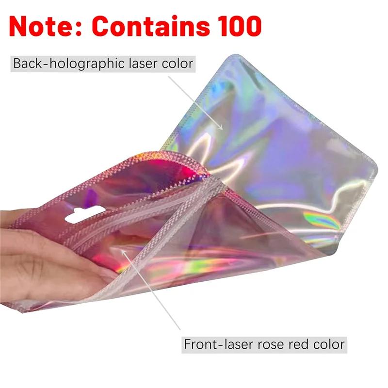 100Pc Resealable Holographic Pen Smell Proof Pouch Zipper Closure Beadable Packaging Bags for Pen Sealable Storage Bag