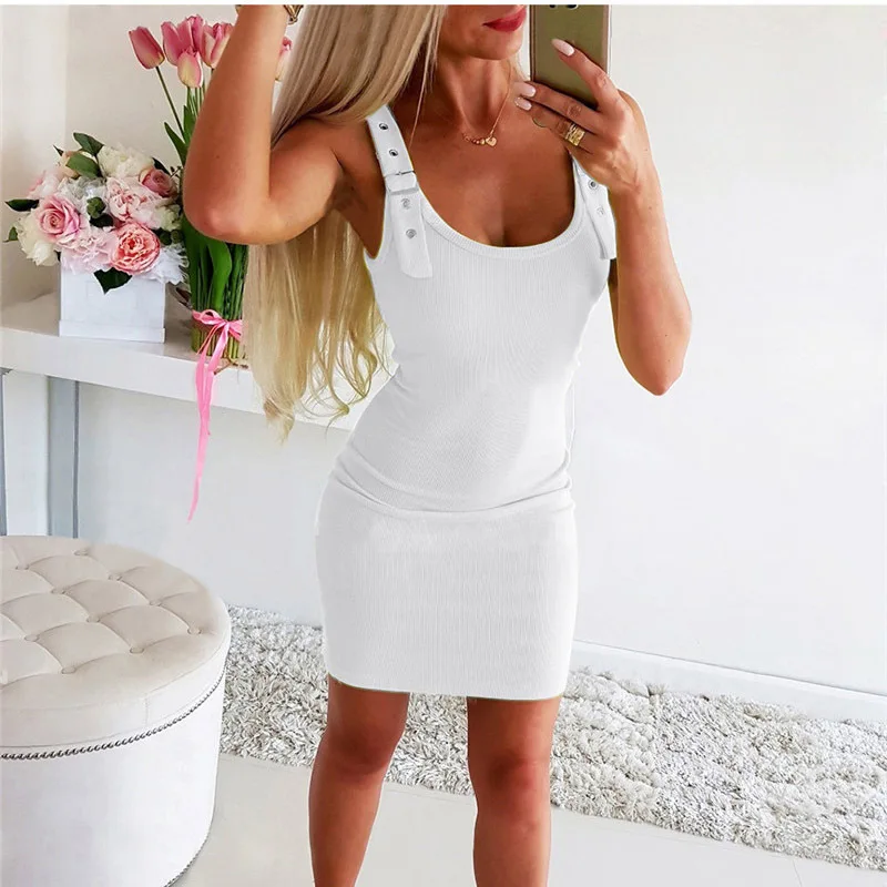 Women's Solid Color Sexy Camisole Slim Fit Sleeveless Vest Mini Dress Black Buttocks Wrapped Party Dresses Ropa De Mujer Vestido