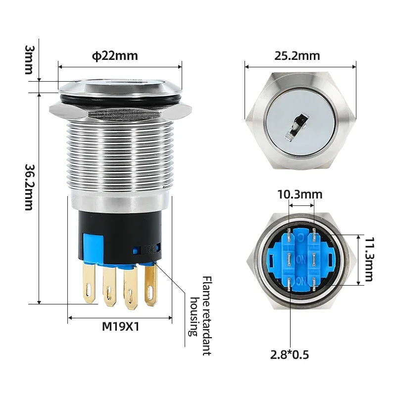19MM High Quality IP65 Waterproof Stainless Steel Rotate Head 2 Position 3position 1NO 1NC Push Button Switch