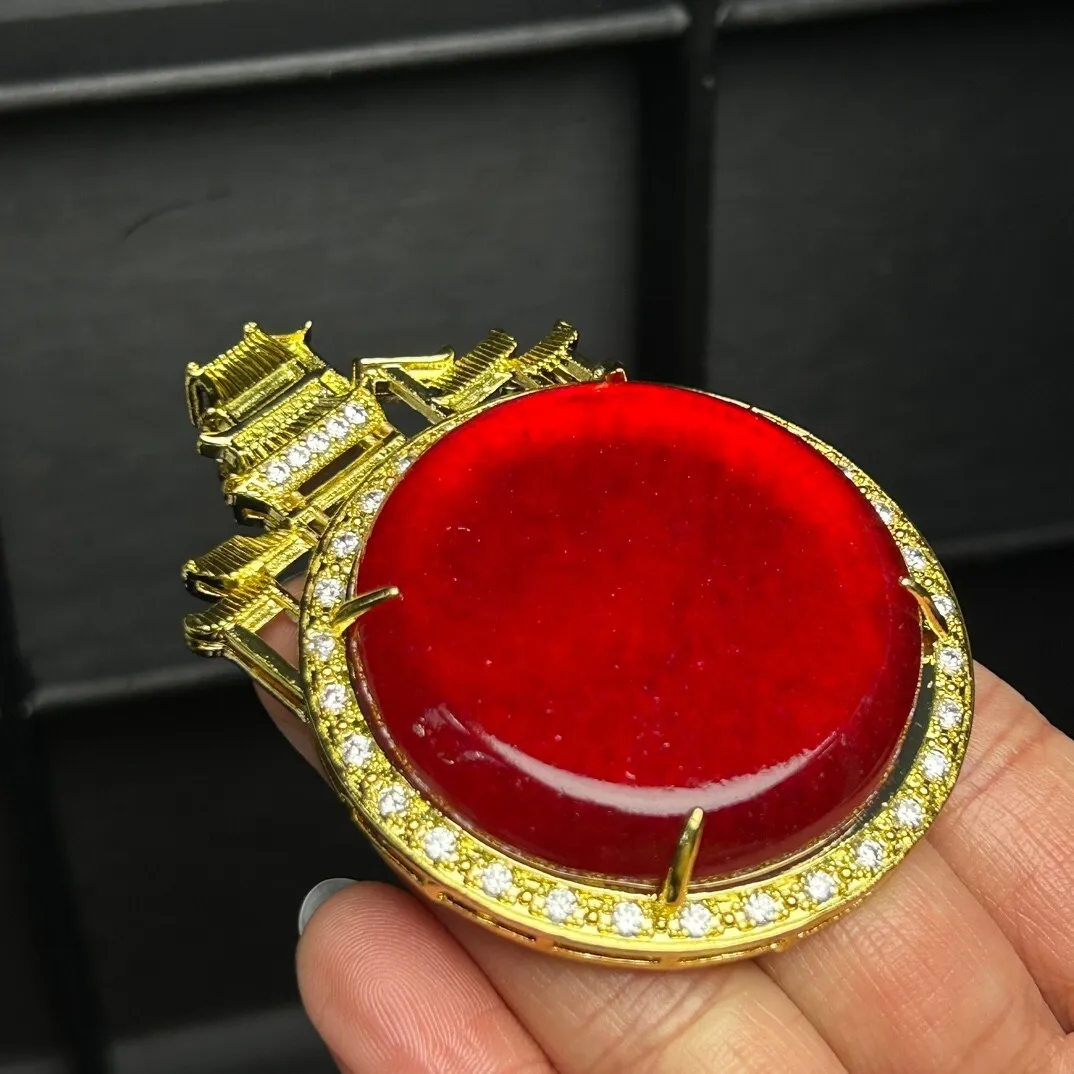Certified Natural Ice Red Jade Jadeite Inlay Talisman Pendant & Necklaces