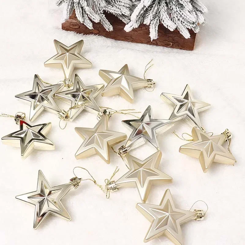 Christmas Tree Hanging Pendant Five Pointed Star Electroplated 12pcs Bright Matte Irregular Drop Ornament Xmas Party Decoration