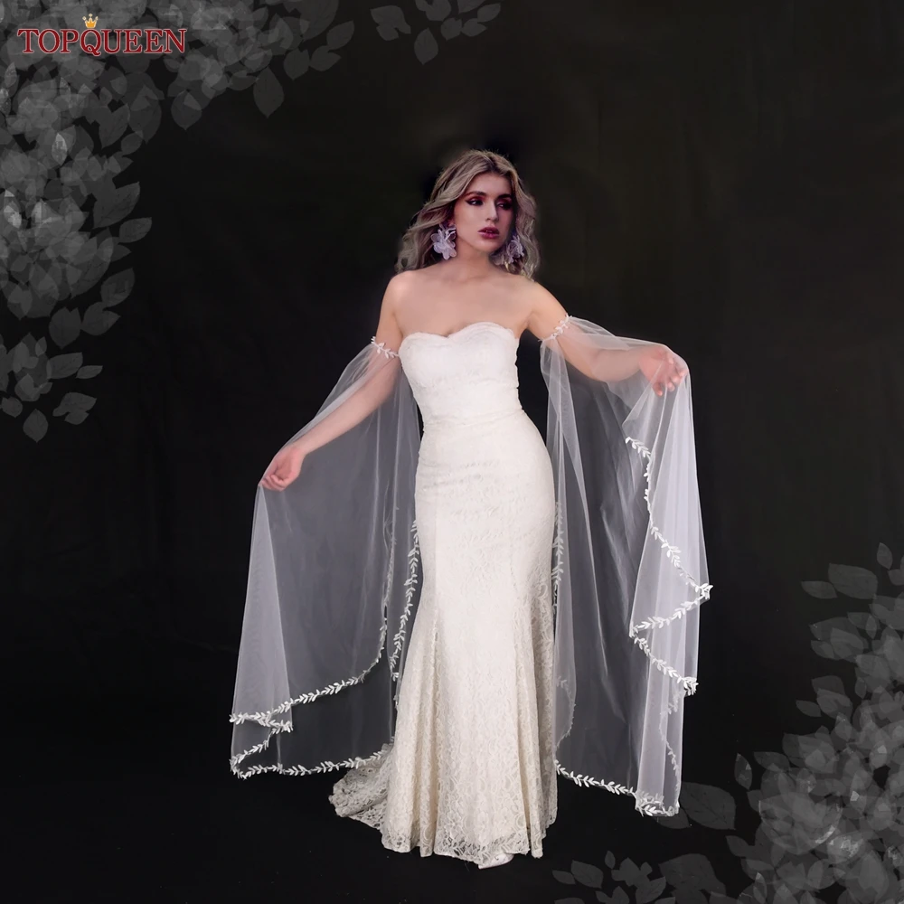 TOPQUEEN VM31 Extra Long Detachable Sleeves Soft Sheer Leaf Side Open Gloves Women Evening Dress DIY Wedding Arm Accessories