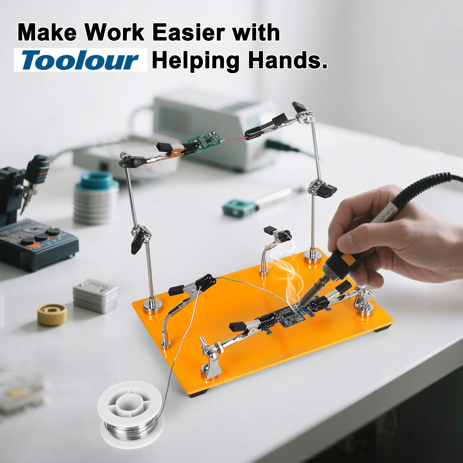Toolour Magnetic Helping Hands Soldering Tool with 6 Metal Flexible Arms PCB Holder Third Hand Tool for Electronics Repair