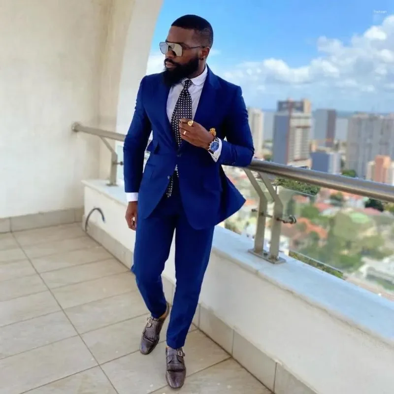 Men\'s Suits Royal Blue 2 Piece Men Slim Fit Peaked Lapel Wedding Groom Tuxedos Formal Business Prom Party Wear (Jacket Pants)