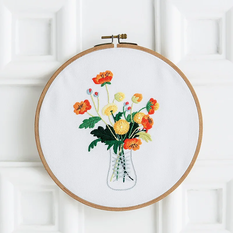 Embroidery Starters Kit With Pattern For Beginners,4Pack Cross Stitch Kits,4 Embroidery Hoops,Needlepoint Kit For Adults