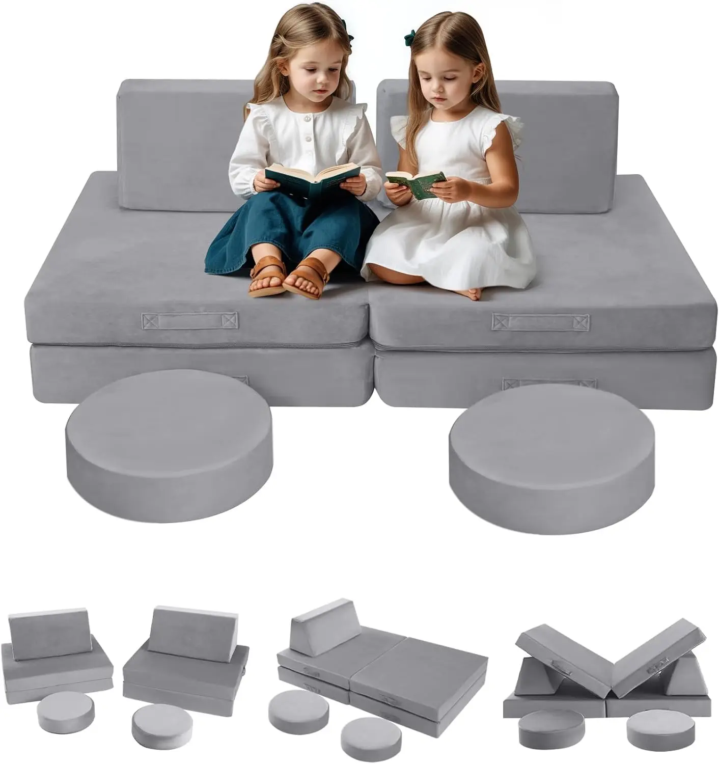 Modular Kids Play Couch for Toddlers, Floor Foam Explorer Sofa with Building Fort Feature, Sectional Fold Out Block C