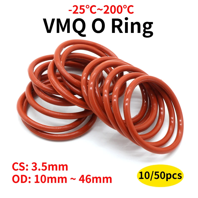 10/50Pcs Food Grade Red VMQ O Ring Gasket Thickness CS 3.5mm OD 10mm ~ 46mm Waterproof Washer Round O Shape Rubber Silicone Ring