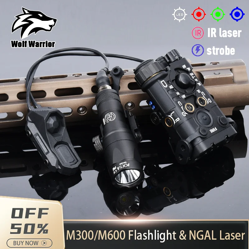 

Tactic L3-NGAL Metal High Power Red/Green/Blue IR Laser LED Strobe Flashlight 150lm Aiming AN/PEQ15 Weapon Light