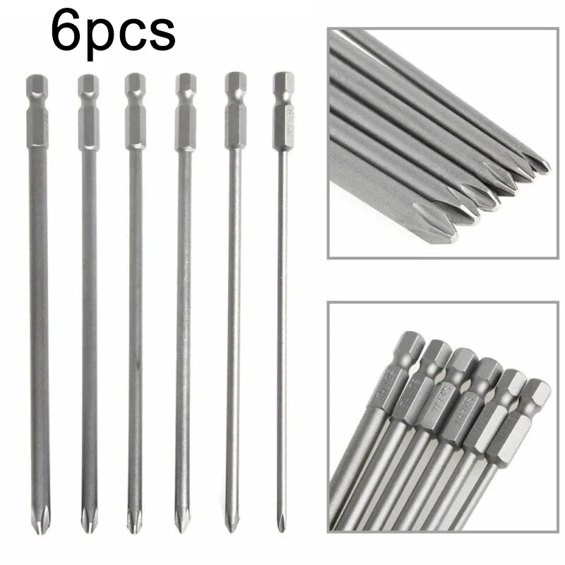 

Useful Accessories Cross Screwdriver Bits 6Pcs Carpentry Hex Head Magnetic Power Tool 1/4'' Shank 150mm Long Household