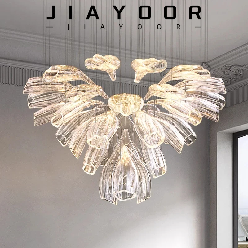 Modern LED Luxury Large Chandelier Petal Glass Ceiling Villa Large Chandelier Interior Decoration Hotel Restaurant Ceiling lamp