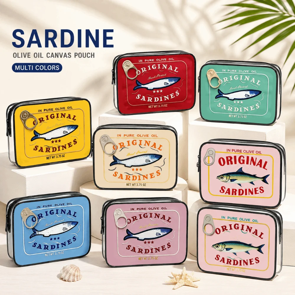 PVC Material Makeup Bag transparent Portable Size Cosmetic Bag Canned Sardines Design Handbag Style Travel Cosmetic Bag