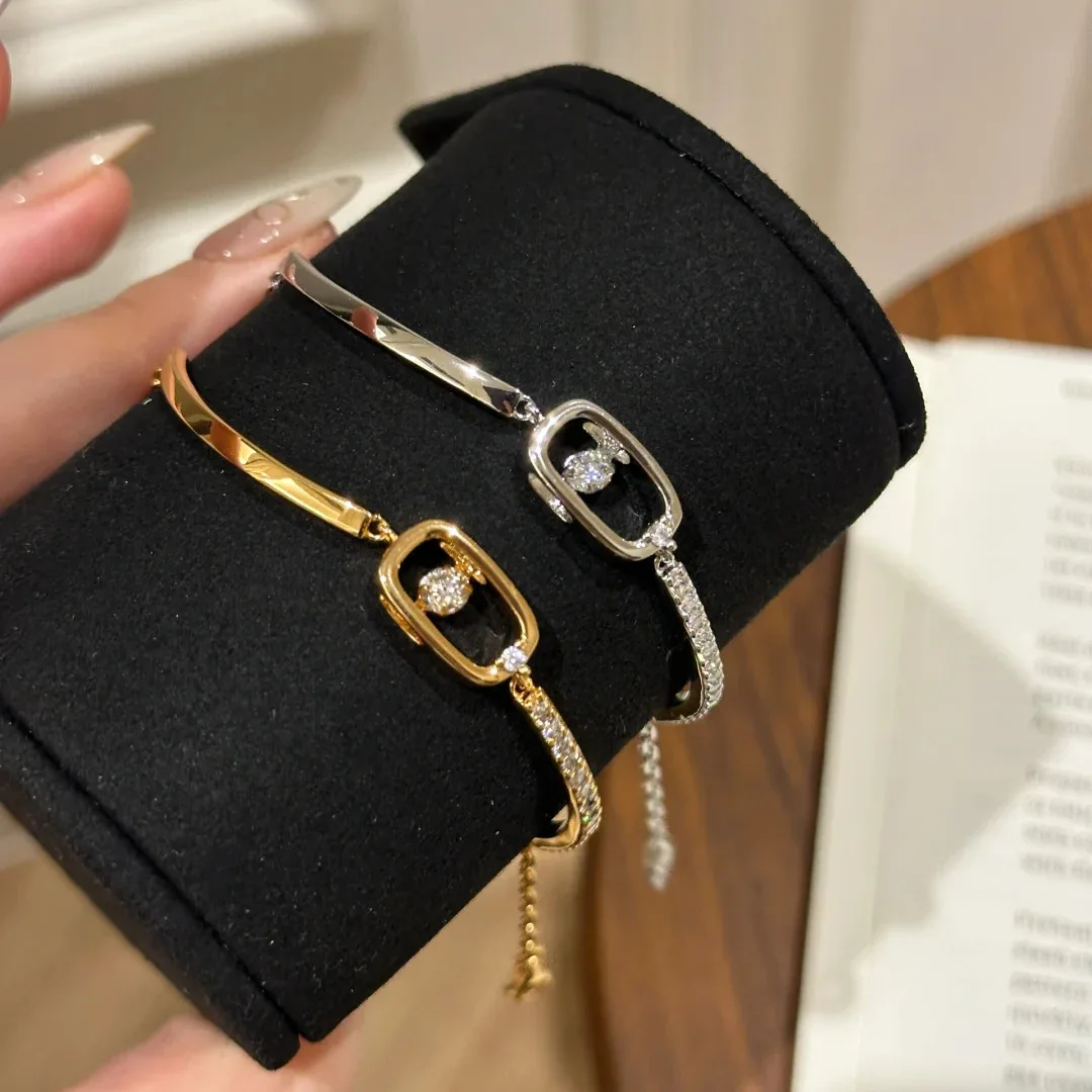 Retro smart heart silver bracelet light luxury diamond bracelet versatile temperament personalized jewelry women