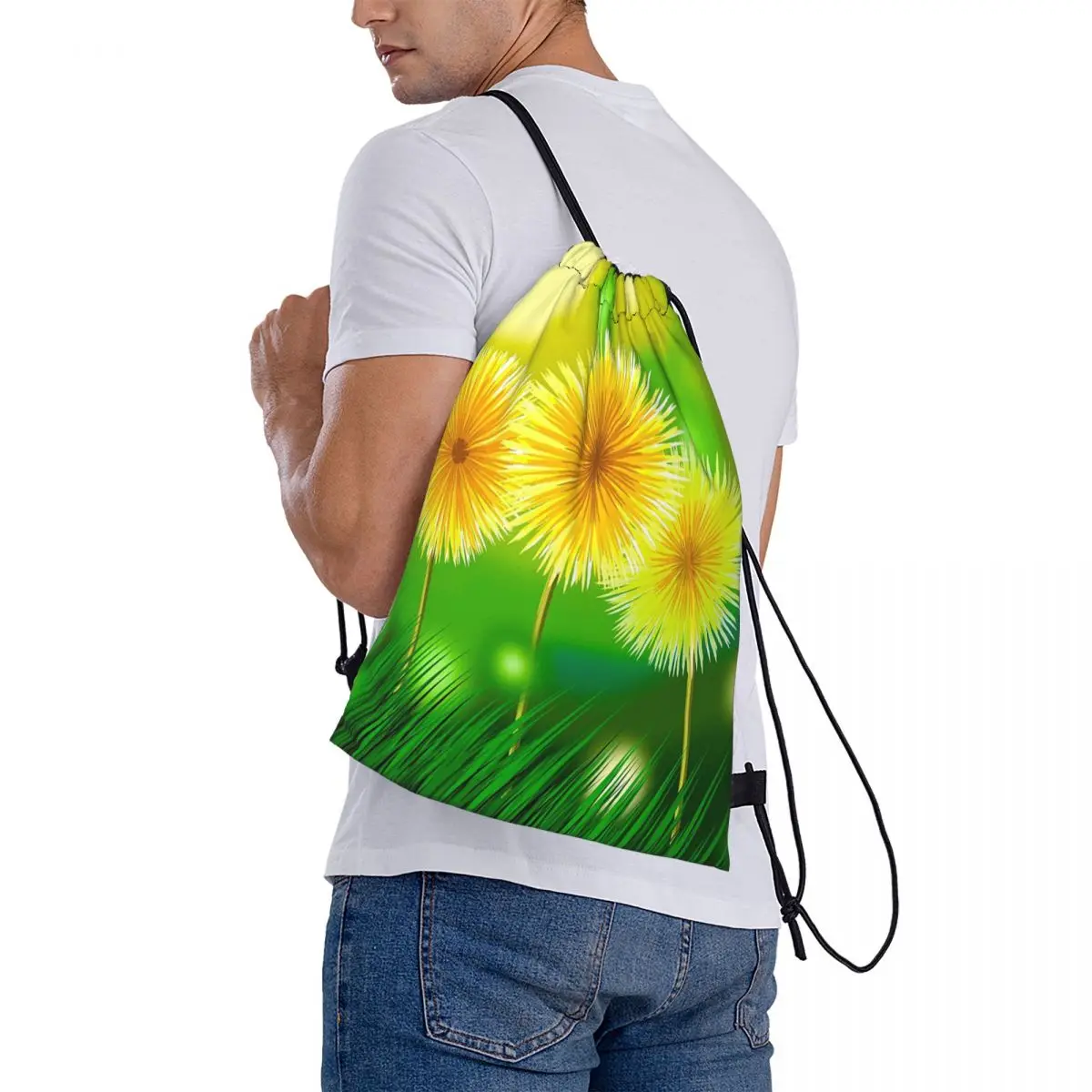 Vibrant Yellow Dandelions Backpacks Portable Drawstring Bags Sundries Bag Book Bags for Travel School