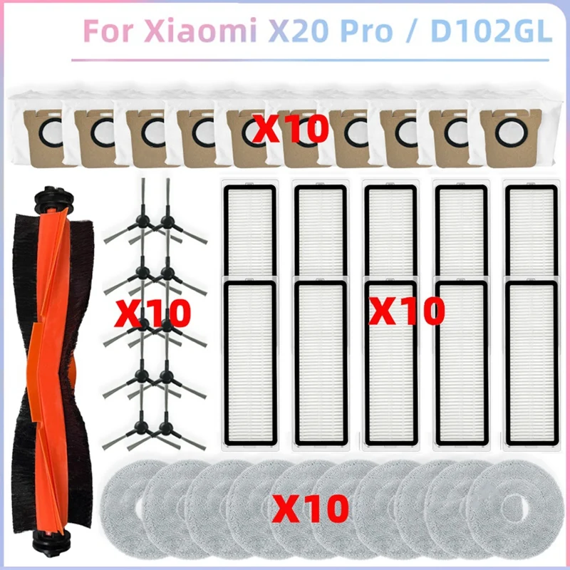 

ABBK-For Xiaomi Robot Vacuum X20 PRO / D102GL Vacuum Parts Main Side Brush Hepa Filter Mop Cloth Dust Bags