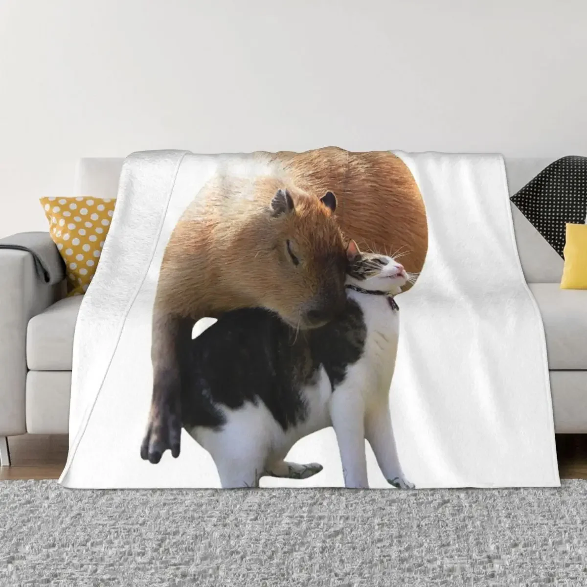 Capybara & Cat Throw Blanket Summer Beddings christmas gifts Soft Blankets