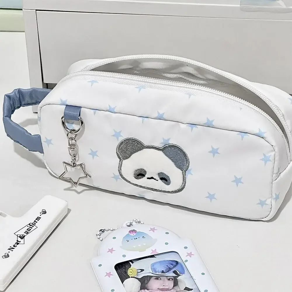 New Pink Pen Bag Star Rabbit Pattern Handheld Stationery Bag Large Capacity Zipper Design Stationery Storing Bag Students