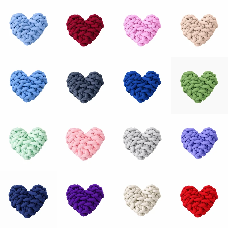 Chunky Yarn Handmade Heart Knit Cushion Solid Color Pillow Sofa Decor Throw Pillow Home Bed Fall Decor Pillows Photography Prop
