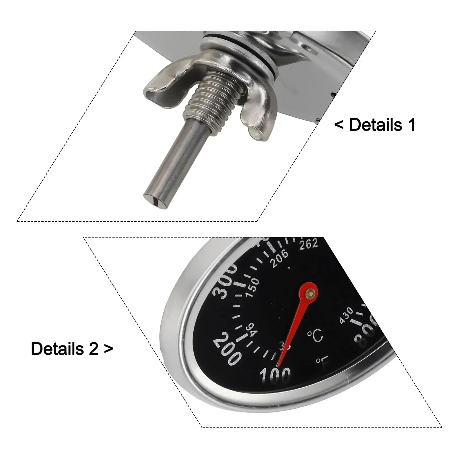Practical Quality Grill Thermometer Temperature Gauge Silver&Black Thermostater 1pcs Oval Replacement Accessories