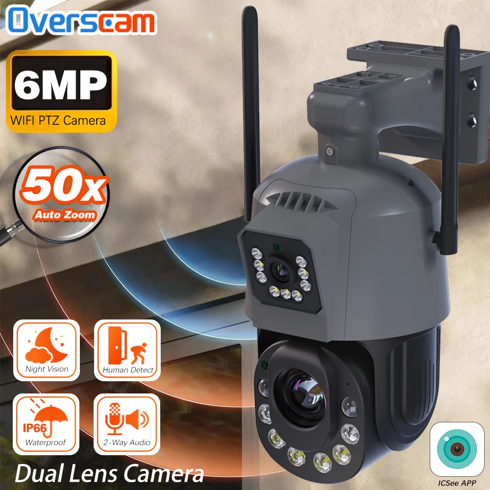 

6MP 50x 30x Zoom Wifi PTZ IP Camera Outdoor Dual Lens Dual Screen Human Detection Wireless CCTV Security Surveillance Camera 3K
