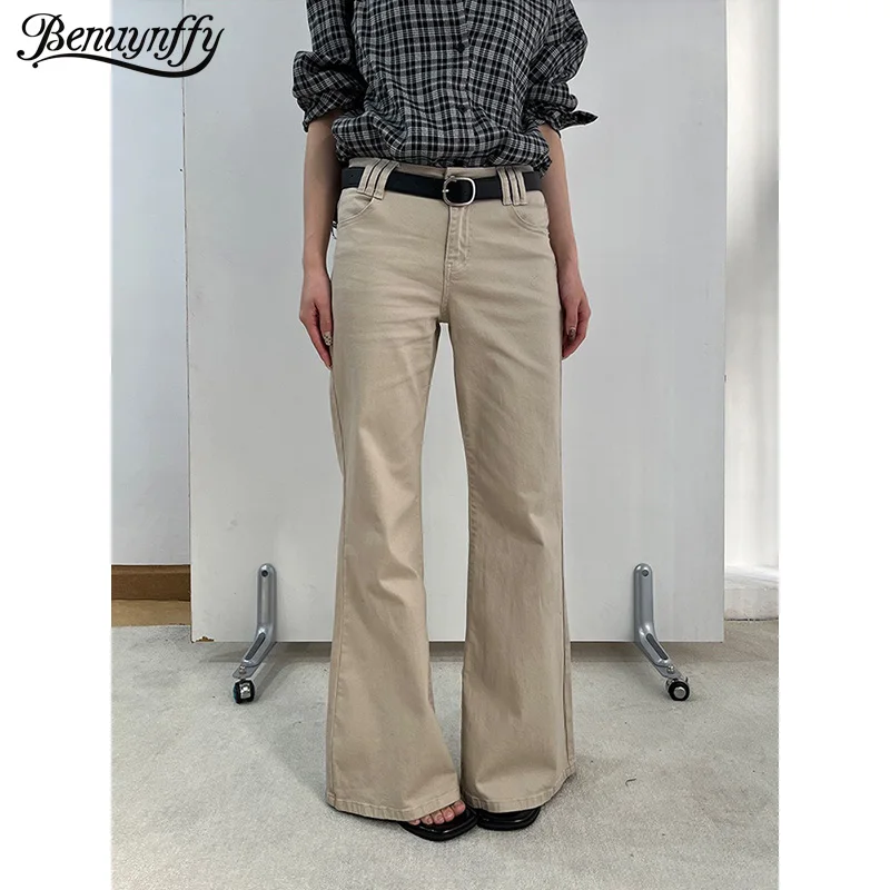 

Benuynffy American High Street Flare Jeans for Women 2026 Spring New Fashion Y2k Vintage Low Waist Slim Bell-bottom Denim Pants