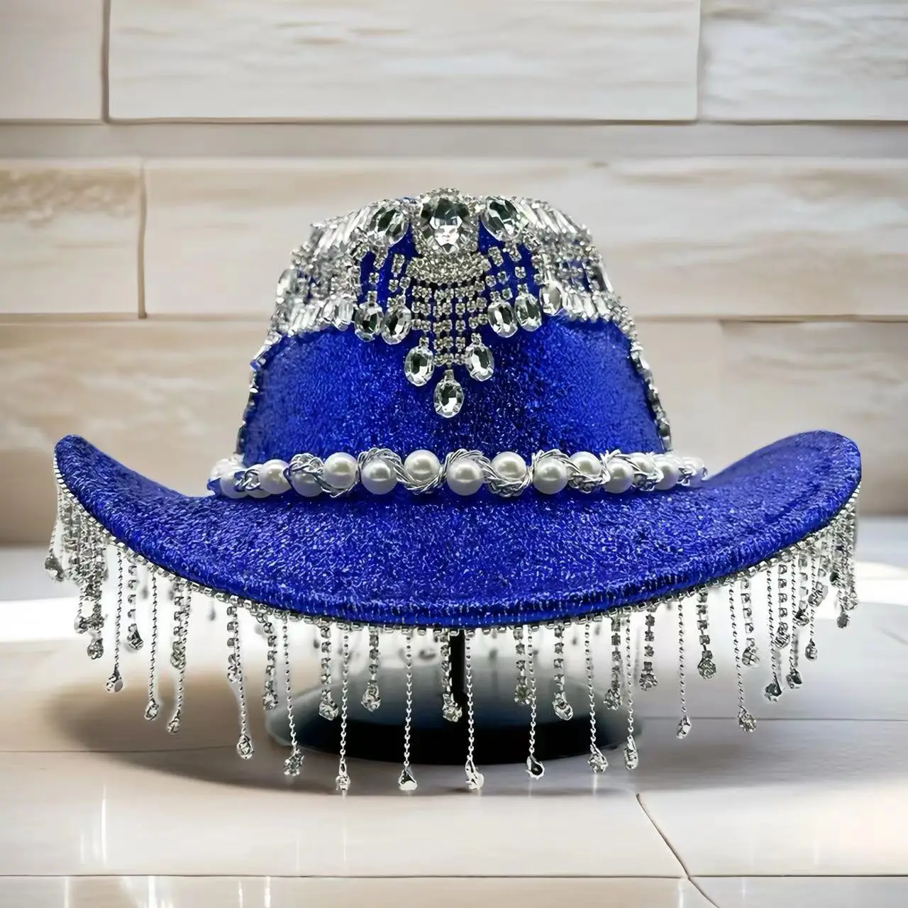 HongLuan Cappello per costume con glitter dorati Cappelli per adulti e cowboy con strass per donna, accessori femminili per cosplay da cowboy e berretto da cowgirl