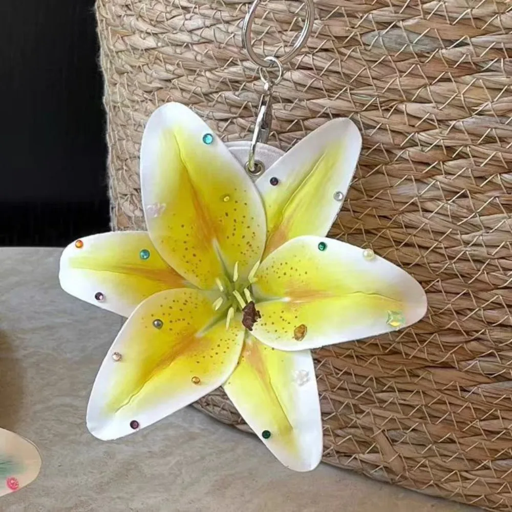 Phalaenopsis Orchid Lilium Brownii Flower Pendant Rivet Tassel Colorful Rhinestone Keychain Y2k Hanger Bag Charm Spicy Girl