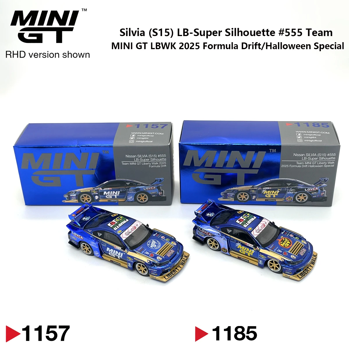 In Stock MiniGT 1157/1185 1:64 Nissan Silvia S14 LBWK Super Silhouette Metallic Blue Gold Drift Car RHD Diecast Model Car