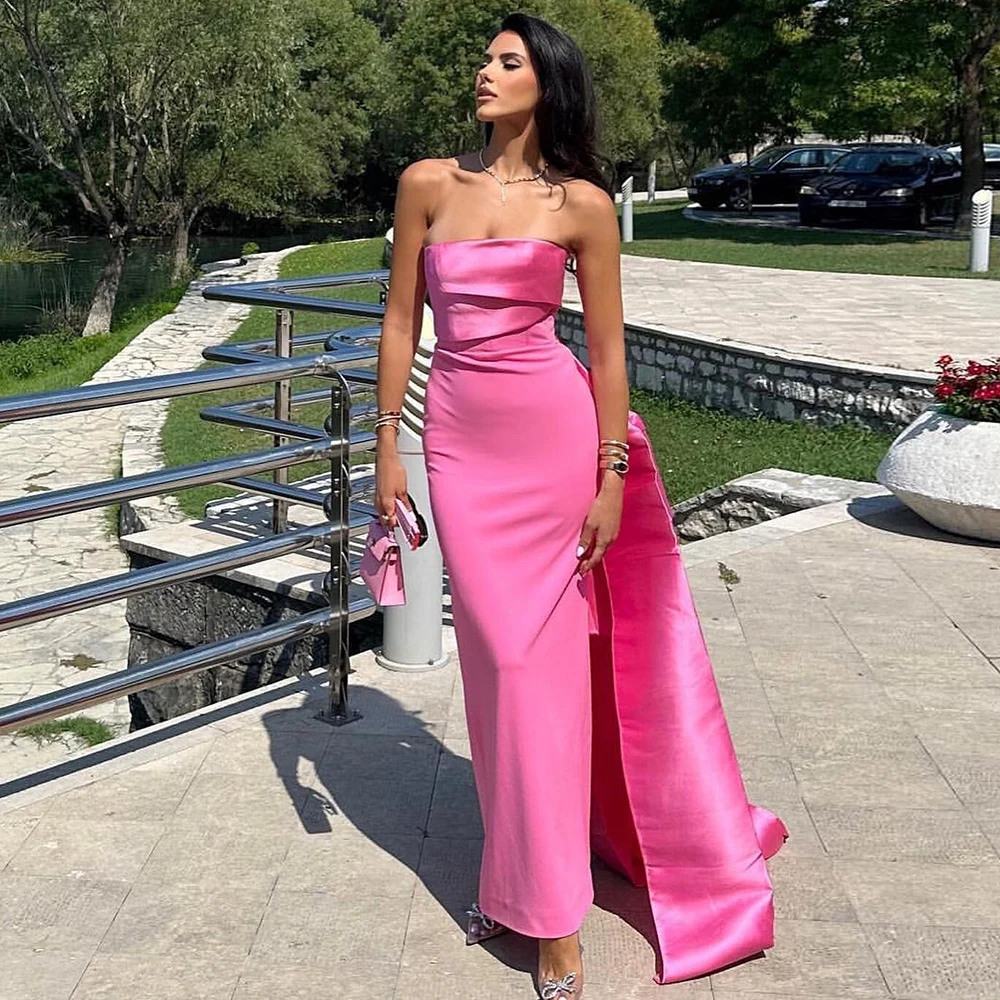 

Formal Dresses for Special Occasions Jersey Sheath/Column Evening Dress Satin Pink Strapless Draped Birthday Midi Gown 2025