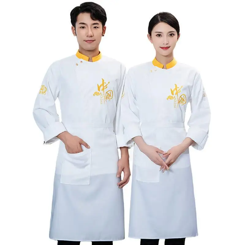 メンズ長袖キッチンオーバーオール、シェフ服、ケーキ、ホテル、ショート、冬、秋