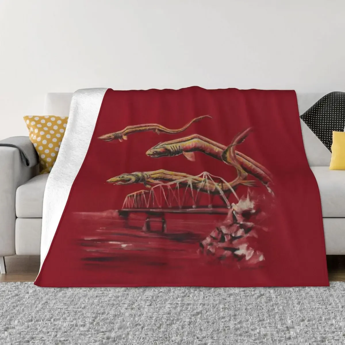 frilled sharks over the train bridge Throw Blanket Extra Large Throw Luxury Throw Hairy Blankets