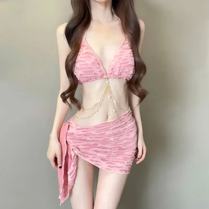 مثير التخسيس بيكيني ثلاث قطع ملابس السباحة النسائية الحلو الوردي ملابس السباحة تظهر منحنياتك في هذه مجموعة البكيني العصرية