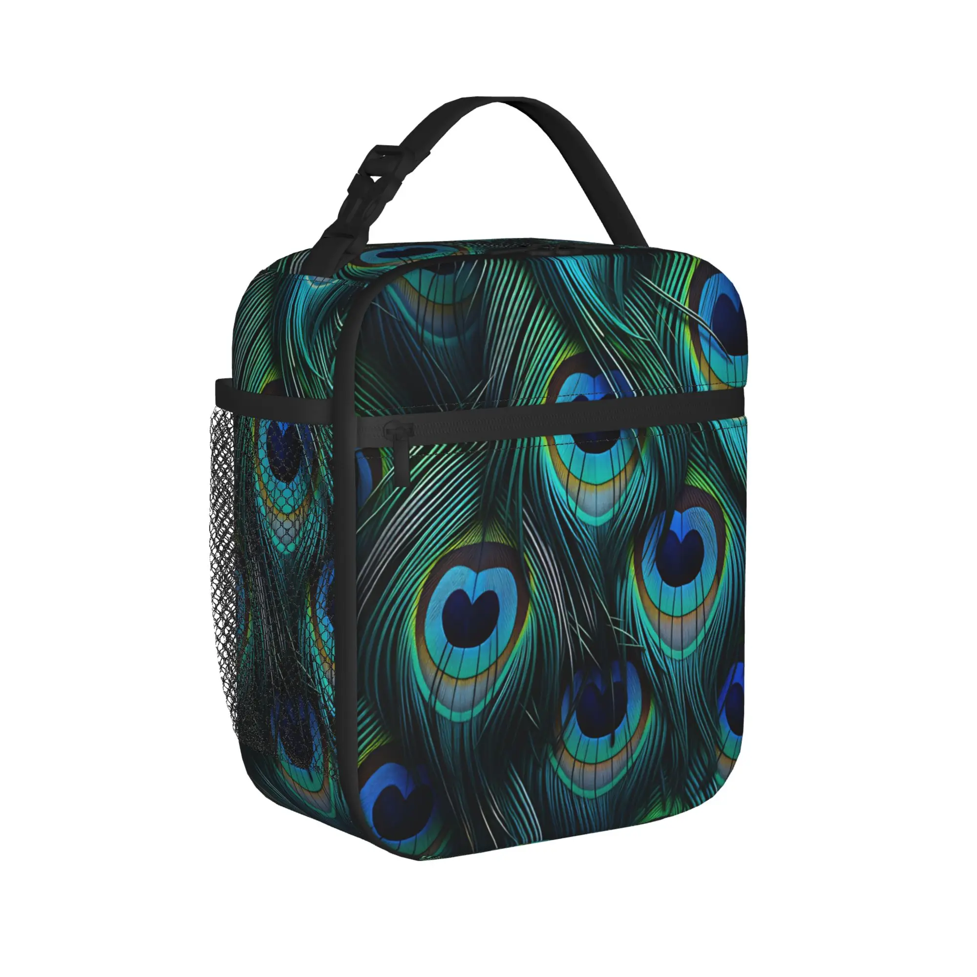 Peacock Feathers Ocellus  Lunch Bag For Women  Graphic Design Lunch Box Kawaii Picnic Cooler Bag Portable Zipper Tote Food Bags