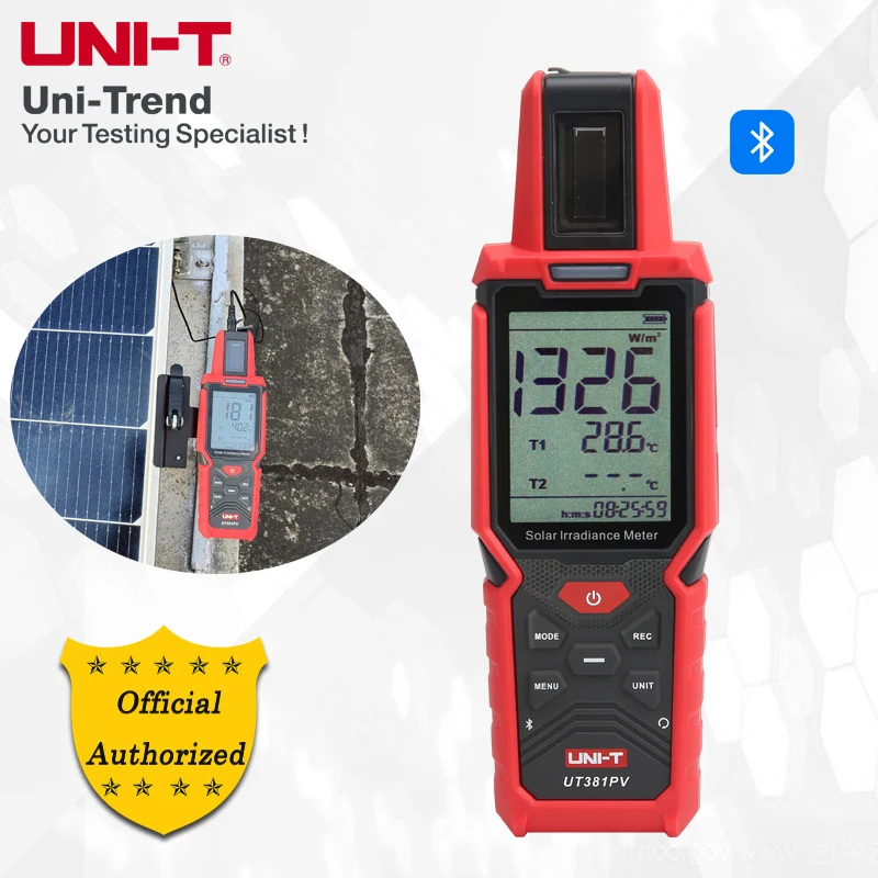 UNI-T UT381PV Solar Irradiance Meter; Supports Bluetooth Communication / IP65 Protection Rating