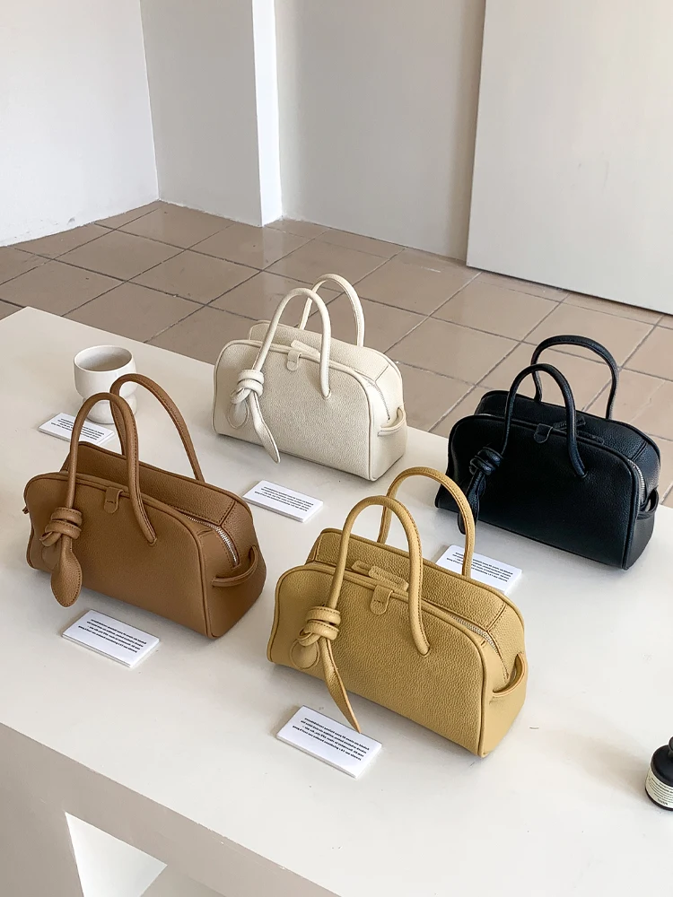 EMORRIN Korean Sle Casual Large Capaci Boston Bag Women's Handbag Litchi Pattern Soft PU Leather Daily Use Bag