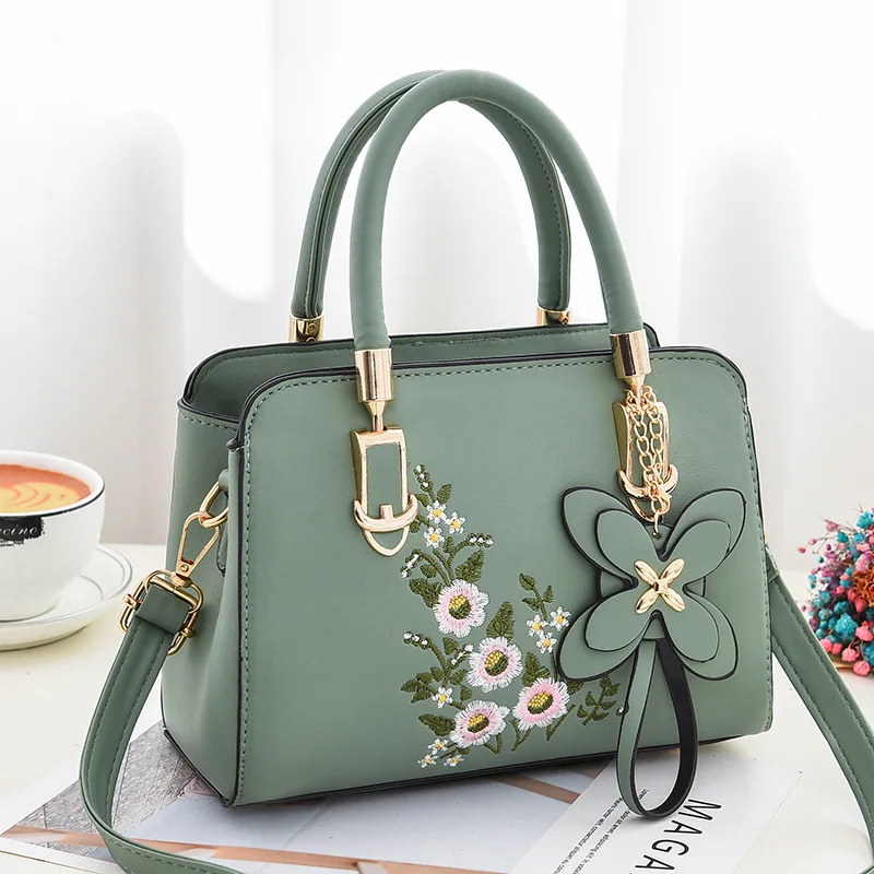 1PC Embroidery shoulder bag high quality large capacity PU soft leather handbag fashionable hundred shoulder crossbody bag