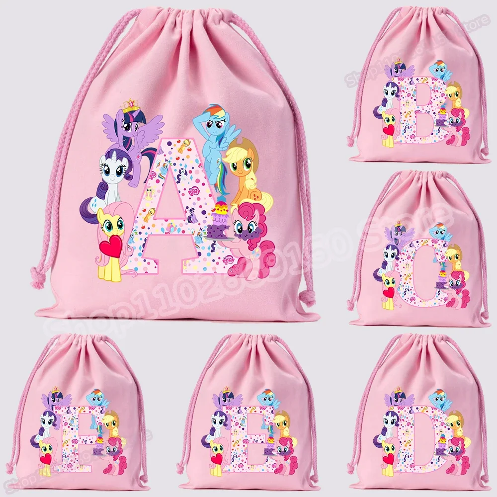 My Little Ponys Girl Anime Cute Drawstring Bag Kids Cartoon Printed Handbag Children Fashion Draw String Bags Casual Accessories