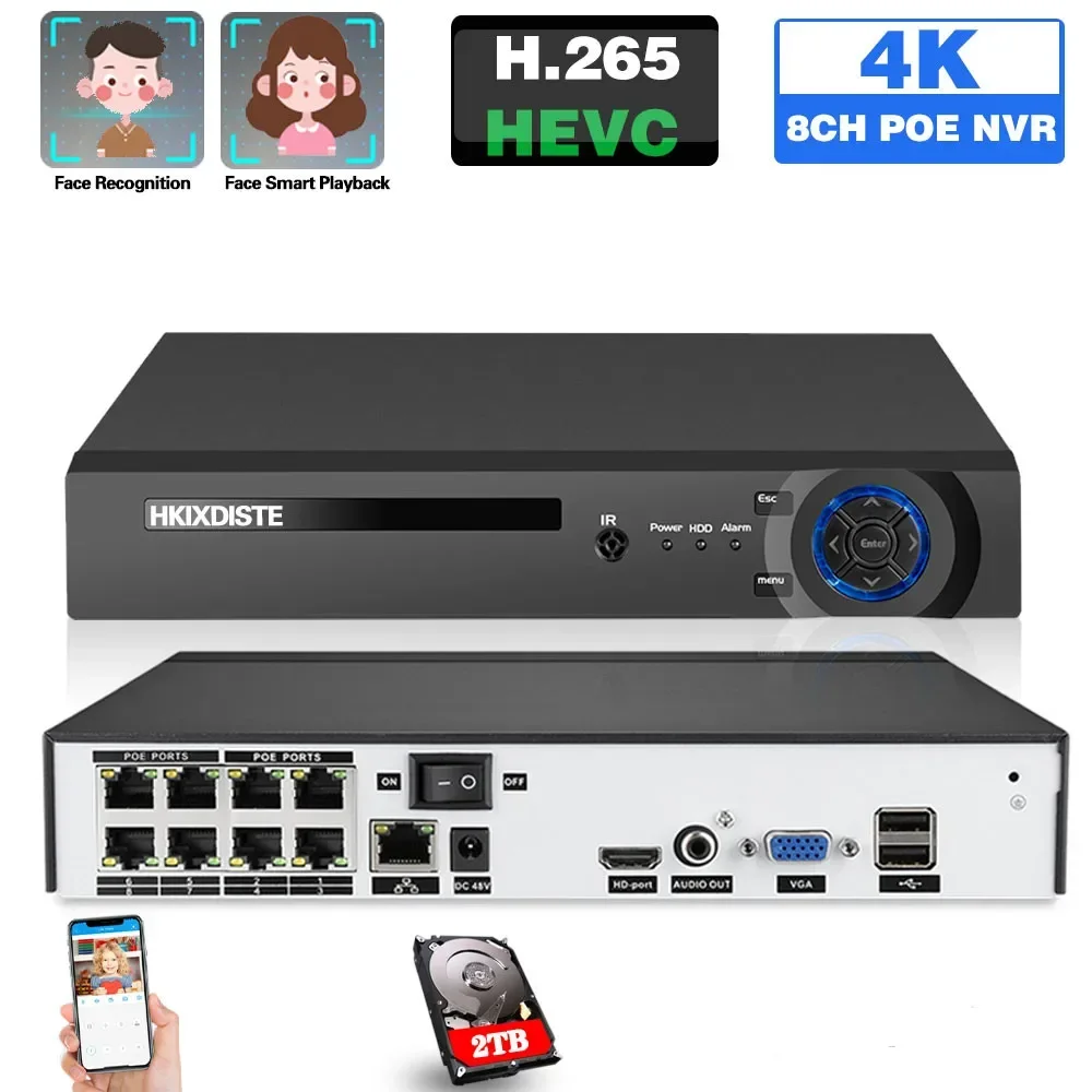 H.265 CCTV Network Video Surveillance Recorder 8CH 4K POE NVR security System Face Detection 8MP 4CH XMEYE NVR for P2P Wifi View